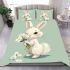 Cute cartoon rabbit holding daisies bedding set