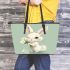 Cute cartoon rabbit holding daisies leather tote bag