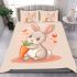 Cute cartoon rabbit is playing with an orange carrot bedding set