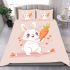 Cute cartoon rabbit is playing with an orange carrot bedding set