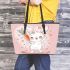 Cute cartoon rabbit with pink ears leather tote bag