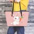 Cute cartoon rabbit with pink ears and tail leather tote bag