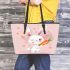 Cute cartoon rabbit with pink ears and tail leather tote bag