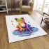 Cute cartoon rainbow frog sitting on a water puddle area rugs carpet