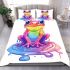 Cute cartoon rainbow frog sitting on a water puddle bedding set