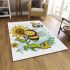 Cute cartoon style bee holding a sunflower area rugs carpet