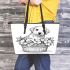 Cute cartoon style labrador puppy sitting in flower basket leather tote bag