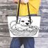 Cute cartoon style labrador puppy sitting in flower basket leather tote bag