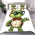 Cute cartoon turtle wearing glasses bedding set