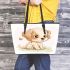 Cute cartoon vector illustration of a puppy sitting leather tote bag