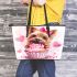 Cute cartoon yorkshire terrier inside a pink cupcake leather tote bag