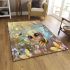 Cute chibi baby bee surrounded flowers and butterflies area rugs carpet