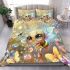 Cute chibi baby bee surrounded flowers and butterflies bedding set