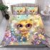 Cute chibi baby bee surrounded flowers and butterflies bedding set