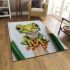 Cute chibi frog sitting on top of a pencil with big eyes colored area rugs carpet