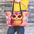 Cute chibi owl with a bow on its head leather tote bag