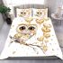 Cute chibi owl with big eyes holding heart shaped balloons bedding set