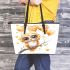 Cute chibi owl with big eyes holding heart shaped balloons leather tote bag