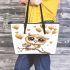 Cute chibi owl with big eyes holding heart shaped balloons leather tote bag