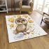 Cute chibi owl with gold heart shaped balloons area rugs carpet