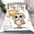 Cute chibi owl with gold heart shaped balloons bedding set