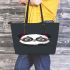 Cute chibi panda wearing glasses leather tote bag