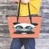 Cute chibi panda wearing glasses leather tote bag