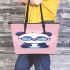 Cute chibi panda wearing glasses leather tote bag