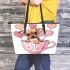 Cute chihuahua puppy inside a pink teacup with candy hearts leather tote bag