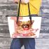 Cute chihuahua puppy inside a pink teacup with valentine candy leather tote bag