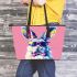 Cute colorful easter bunny with a bow tie and sunglasses leather tote bag