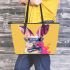 Cute colorful easter bunny with a bow tie and sunglasses leather tote bag