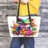 Cute colorful frog with flowers leaather tote bag