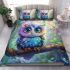 Cute colorful owl cartoon with big eyes sitting on a tree branch bedding set