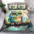 Cute colorful owl cartoon with big eyes sitting on a tree branch bedding set
