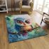 Cute colorful owl cartoon with big eyes sitting on a tree branch area rugs carpet