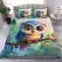 Cute colorful owl cartoon with big eyes sitting on a tree branch bedding set