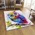 Cute colorful owl with big eyes sitting on a tree branch area rugs carpet