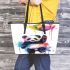 Cute colorful panda holding a balloon leather tote bag
