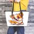 Cute corgi puppy leather tote bag