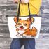 Cute corgi puppy in the style of vector cartoon leather tote bag