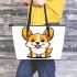 Cute corgi simple line drawing leather tote bag