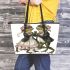 Cute couple of frogs dancing leaather tote bag