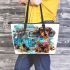 Cute dachshund with glasses and flowers leather tote bag
