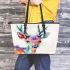 Cute deer colorful watercolor art style leather totee bag