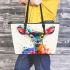 Cute deer colorful watercolor art style leather totee bag