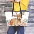 Cute deer with flowers leather totee bag