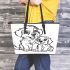 Cute dog with her puppy coloring page for kids leather tote bag