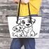 Cute dog with its puppy coloring page for kids leather tote bag