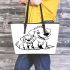 Cute dog with its puppy coloring page for kids leather tote bag